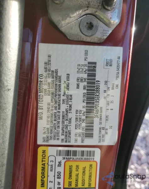 2014 Ford Fusion Se Hybrid z USA, uszkodzony, nr VIN 3FA6P0LU5ER388019